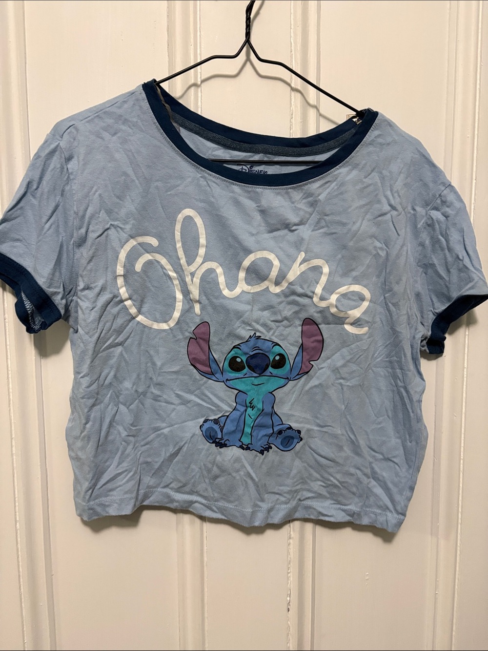 Disney Light Blue & Navy Stitch "Ohana" Short Sleeve Tee